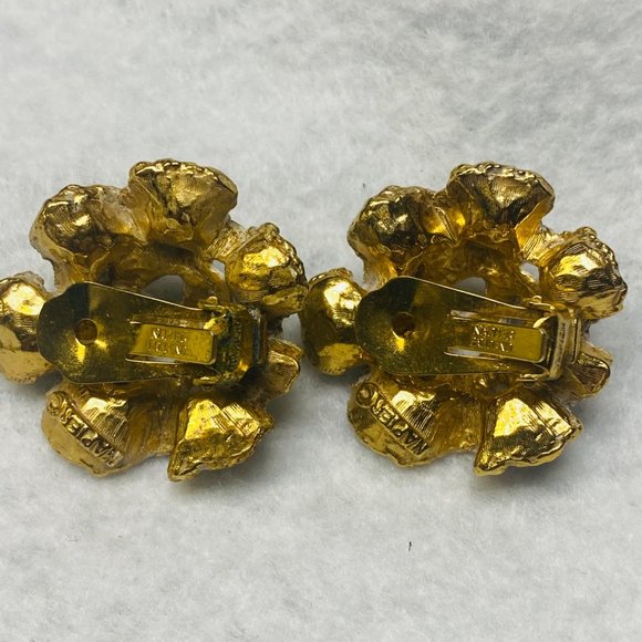 Napier Vintage Clip-on Earrings Metal with White Gold Color Painted Ruffle Edges - Picture 6 of 16